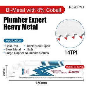 EZARC Reciprocating Saw Blade Bi-Metal Cobalt Sabre Saw Blades for Heavy Metal Cutting 6-Inch 14TPI R626PM+ (5-Pack)