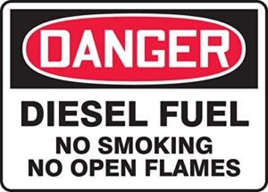 accuform"danger diesel fuel no smoking no open flames" adhesive vinyl safety sign, 7" x 10", red/black on white, mchl268vs