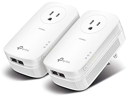 TP-Link AV2000 Powerline Adapter - 2 Gigabit Ports, Ethernet Over Power, Plug&Play, Power Saving, 2x2 MIMO, Noise Filtering, Extra Socket for other Devices, Ideal for Gaming (TL-PA9020P KIT)