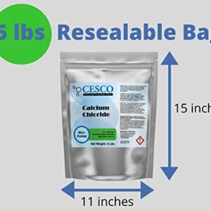 Cesco Solutions – Calcium Chloride Mini Pellets – 94-97% Pure – Ice Melt, Pool Calcium Increaser, Controls Dust & Dirt, Easy Pour, Resealable Package (5 lbs)