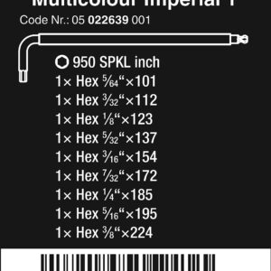 Wera 05022639001 L-key-Set for 950 SPKL/9 SZ imperial,MULTI