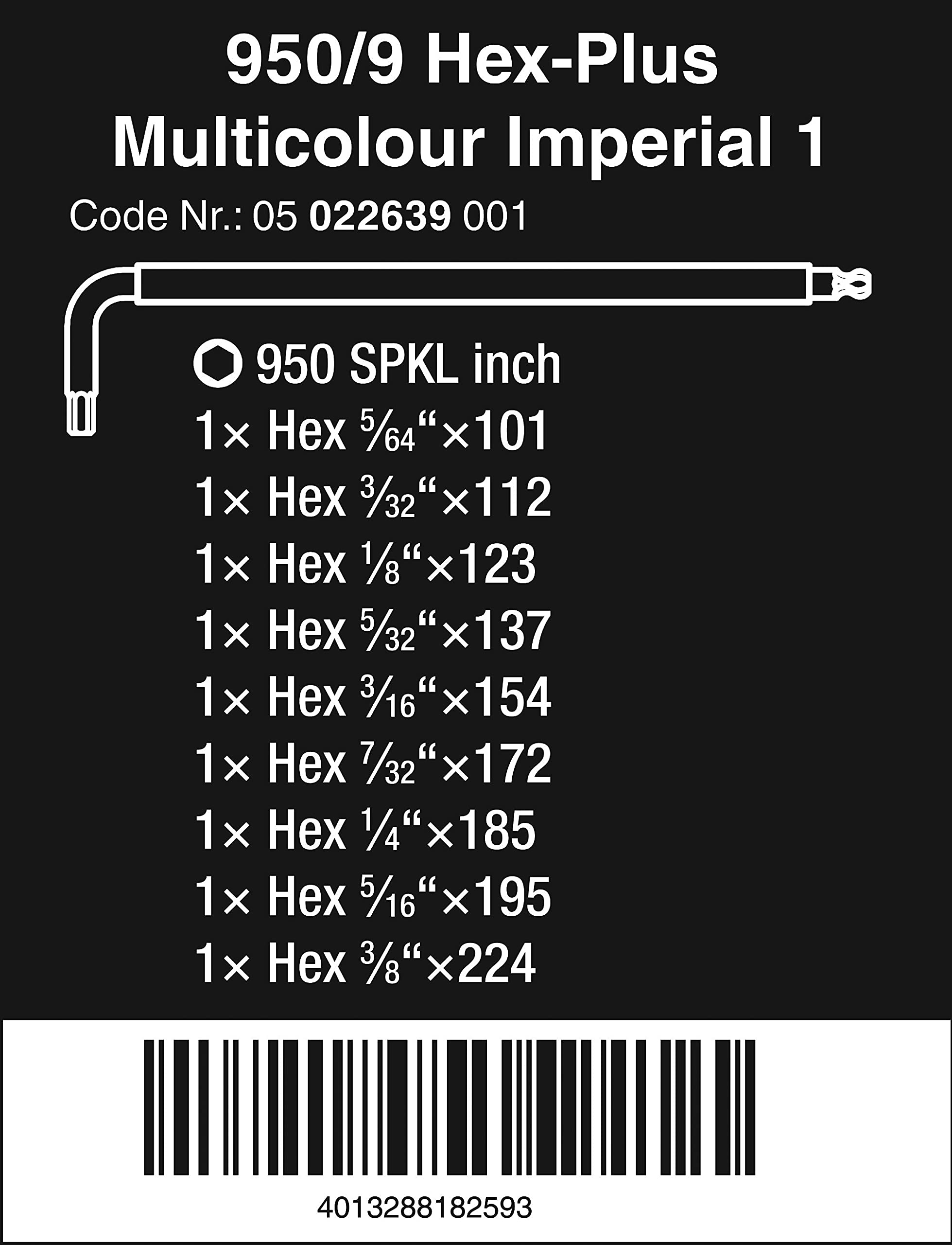 Wera 05022639001 L-key-Set for 950 SPKL/9 SZ imperial,MULTI