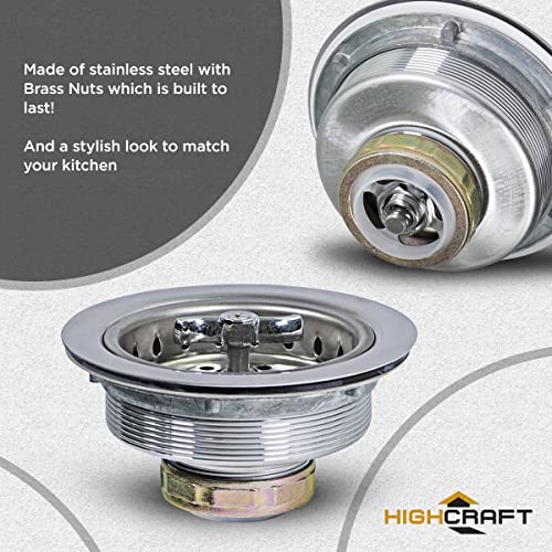 Highcraft 9763 Kitchen Sink (3-1/2 Inch) Stainless Steel Drain Assembly with Strainer Basket Spin and Seal with Threaded Stopper