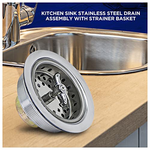 Highcraft 9763 Kitchen Sink (3-1/2 Inch) Stainless Steel Drain Assembly with Strainer Basket Spin and Seal with Threaded Stopper