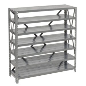 Global Industrial 7 Shelf Steel Shelving with (30) 4" H Plastic Shelf Bins, Red, 36x12x39