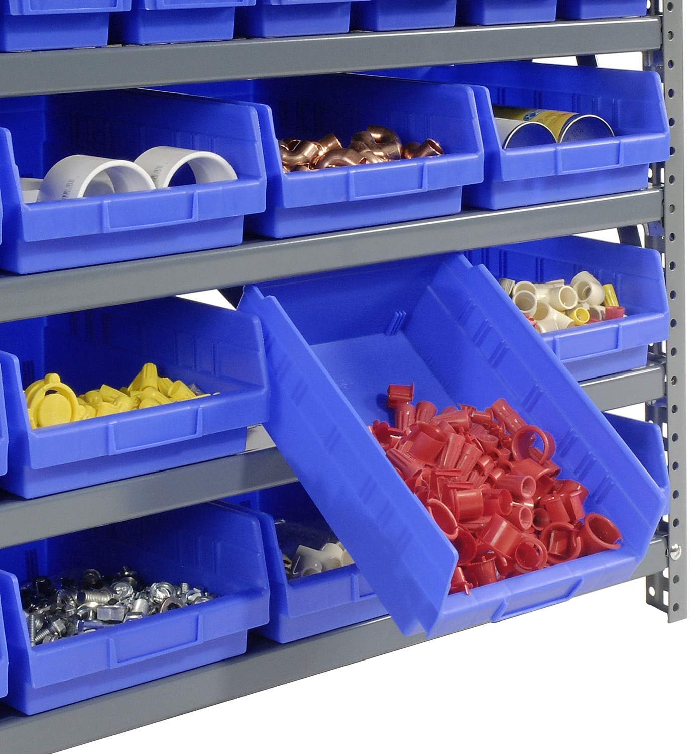 Global Industrial 7 Shelf Steel Shelving with (36) 4" H Plastic Shelf Bins, Blue, 36x12x39