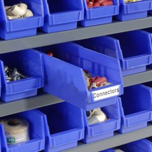 Global Industrial 7 Shelf Steel Shelving with (36) 4" H Plastic Shelf Bins, Blue, 36x12x39