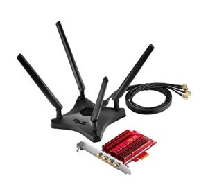 asus pce-ac88 dual-band 4x4 ac3100 wifi pcie adapter with heat sink and external magnetic antenna base allows flexible antenna placement to maximize coverage
