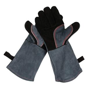 932℉ grill bbq gloves 16-inch heat resistant leather forge welding glove with flame retardant long sleeve and insulated lining for men and women black-gray
