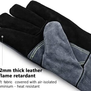 932℉ Grill BBQ Gloves 16-inch Heat Resistant Leather Forge Welding Glove with Flame Retardant Long Sleeve and Insulated Lining for Men and Women Black-Gray