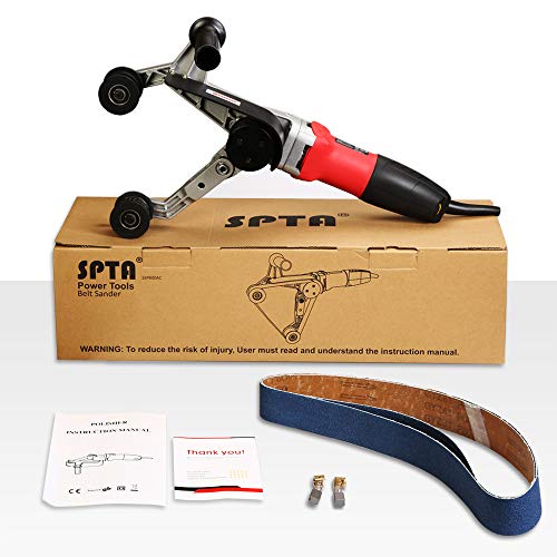 SPTA 110V 800W Professional Stainless Steel Pipe Tube Polisher Sander with Alumina Oxide Sanding Belt, Silicon Carbide Wheel, Pole Burnishing Polisher Machine