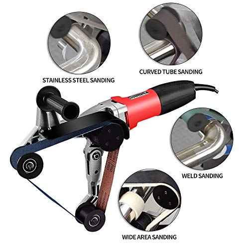 SPTA 110V 800W Professional Stainless Steel Pipe Tube Polisher Sander with Alumina Oxide Sanding Belt, Silicon Carbide Wheel, Pole Burnishing Polisher Machine