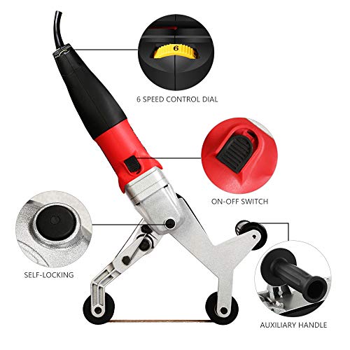 SPTA 110V 800W Professional Stainless Steel Pipe Tube Polisher Sander with Alumina Oxide Sanding Belt, Silicon Carbide Wheel, Pole Burnishing Polisher Machine