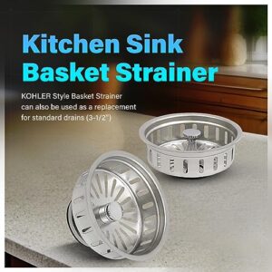 Highcraft 97353 Kitchen Sink Basket Strainer Replacement for Kohler Style Drains Stainless Steel Stopper (Can Vary in 2 Styles), 3.5" (Pack of 1)