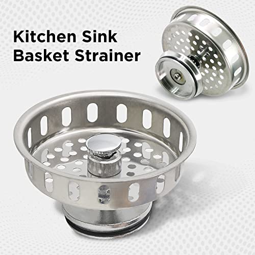 Highcraft 97343 Kitchen Sink Basket Strainer Replacement for Standard Drains (3-1/4 Inch) Stainless Spring Steel Closure and Rubber Stopper, Stainless Steel