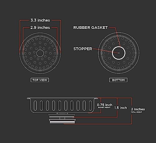 Highcraft 97343 Kitchen Sink Basket Strainer Replacement for Standard Drains (3-1/4 Inch) Stainless Spring Steel Closure and Rubber Stopper, Stainless Steel