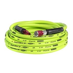flexzilla air hose with colorconnex industrial type d coupler and plug, 3/8 in. x 35 ft., heavy duty, lightweight, hybrid, zillagreen - hfz3835yw2-d