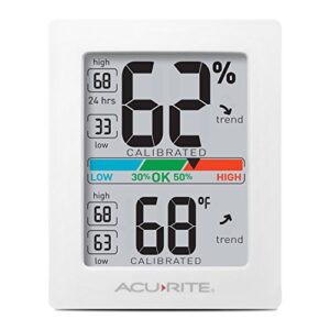 acurite humidity meter hygrometer and indoor digital thermometer with temperature gauge and humidity gauge, room thermometer comfort scale, 3 x 2.5 inches, white (01083m)