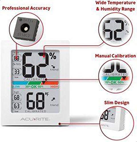 AcuRite Humidity Meter Hygrometer and Indoor Digital Thermometer with Temperature Gauge and Humidity Gauge, Room Thermometer Comfort Scale, 3 x 2.5 Inches, White (01083M)