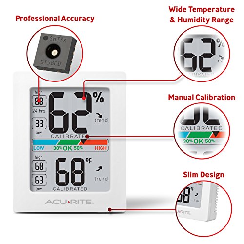 AcuRite Humidity Meter Hygrometer and Indoor Digital Thermometer with Temperature Gauge and Humidity Gauge, Room Thermometer Comfort Scale, 3 x 2.5 Inches, White (01083M)