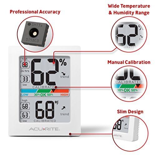 AcuRite Humidity Meter Hygrometer and Indoor Digital Thermometer with Temperature Gauge and Humidity Gauge, Room Thermometer Comfort Scale, 3 x 2.5 Inches, White (01083M)