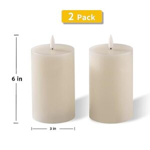 Pandaing Set of 2 Ivory Flameless Candles Battery Operated LED Real Wax Flickering Electric Candles with Remote Control Timer for Decorations (3"x6")