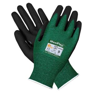 3 Pack MaxiFlex Cut 34-8743 Cut Resistant Nitrile Coated Work Gloves with Green Knit Shell and Premium Nitrile Coated Micro-Foam Grip on Palm & Fingers. Size: Small