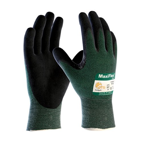 3 Pack MaxiFlex Cut 34-8743 Cut Resistant Nitrile Coated Work Gloves with Green Knit Shell and Premium Nitrile Coated Micro-Foam Grip on Palm & Fingers. Size: Small