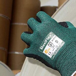 3 Pack MaxiFlex Cut 34-8743 Cut Resistant Nitrile Coated Work Gloves with Green Knit Shell and Premium Nitrile Coated Micro-Foam Grip on Palm & Fingers. Size: Small