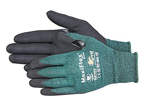 3 Pack MaxiFlex Cut 34-8743 Cut Resistant Nitrile Coated Work Gloves with Green Knit Shell and Premium Nitrile Coated Micro-Foam Grip on Palm & Fingers. Size: Small