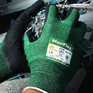 3 Pack MaxiFlex Cut 34-8743 Cut Resistant Nitrile Coated Work Gloves with Green Knit Shell and Premium Nitrile Coated Micro-Foam Grip on Palm & Fingers. Size: Small