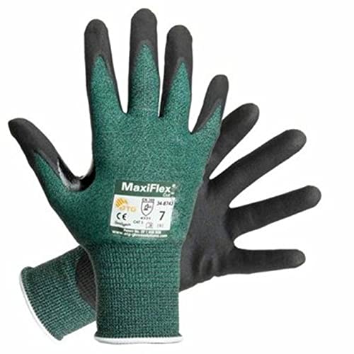 3 Pack MaxiFlex Cut 34-8743 Cut Resistant Nitrile Coated Work Gloves with Green Knit Shell and Premium Nitrile Coated Micro-Foam Grip on Palm & Fingers. Size: Small