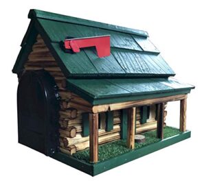 log cabin with porch wooden mailbox green amish made in usa