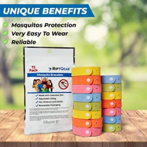 RiptGear Mosquito Bracelets - 15 Pack of Mosquito Bracelets for Kids and Adults, Insect Bracelet, Citronella Wristband - DEET Free Mosquito Wristbands, Camping Accessories