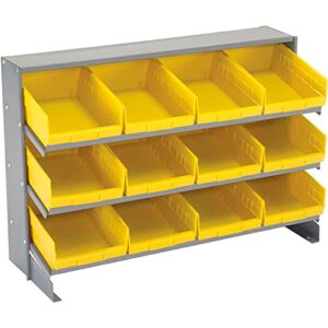 global industrial 3 shelf bench rack, (12) 8" w yellow bins, 33x12x21