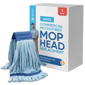 commercial mop head replacement - large microfiber tube mop (18 oz.) | industrial wet mops | washable refill, reusable, heavy duty, looped end mopheads | hardwood, tile, laminate floors (blue)