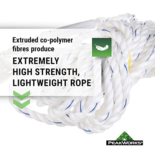 PeakWorks Fall Protection Safety Lifeline Rope Grab, Anchor 50' Vertical Cable, Galvanized Steel Snap Hook Harness Tools Equipment for Climbing, Rescue, Hunting, Roofing, V84084050