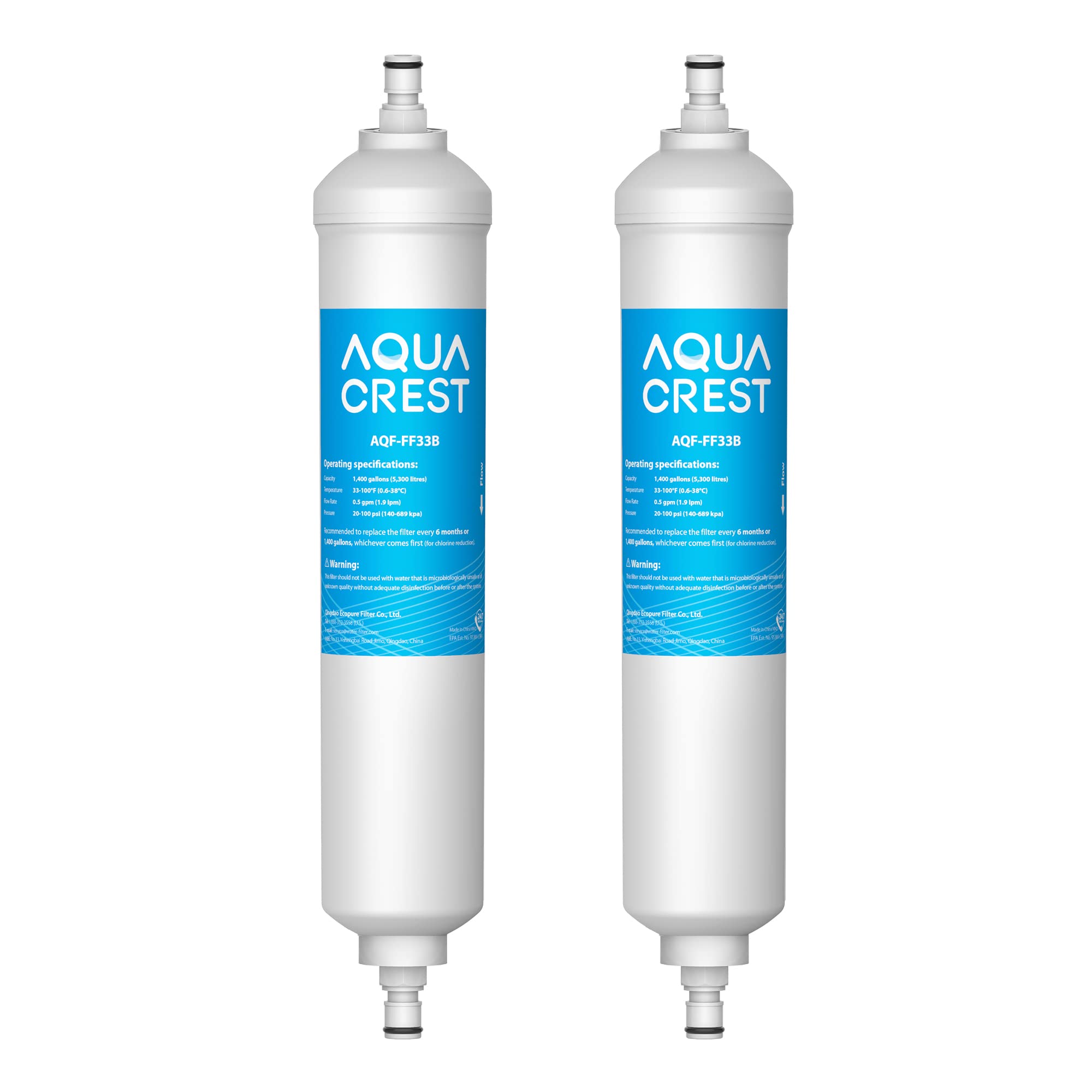 AQUA CREST GXRTQR Inline Water Filter, Replacement for GE® GXRTQR, GXRTQ, Reduces Chlorine, Fluoride, Limescale and More, 2 Filters (Package may vary)
