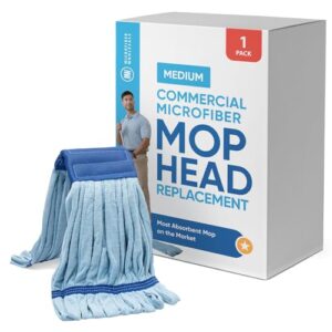 commercial mop head replacement - medium microfiber tube mop (14 oz.) | industrial wet mops | refill heads, machine washable, heavy duty | hardwood, tile, laminate, vinyl floors (blue)
