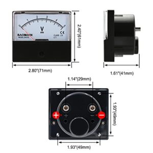 Baomain Voltmeter DH-670 DC 0-5V Rectangular Class 2.5 Analog Panel Volt Voltage Meter