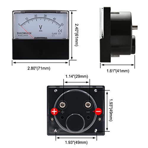 Baomain Voltmeter DH-670 DC 0-50V Rectangular Class 2.0 Analog Panel Volt Voltage Meter