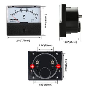 Baomain Voltmeter DH-670 DC 0-100V Rectangular Class 2.0 Analog Panel Volt Voltage Meter