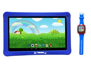 linsay new f10kbwb 10.1" kids tablet blue bundle with 1.5" smart watch kids cam selfie blue up to 32gb
