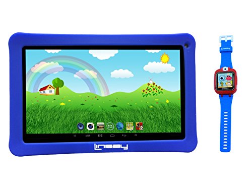 LINSAY New F10KBWB 10.1" Kids Tablet Blue Bundle with 1.5" Smart Watch Kids Cam Selfie Blue up to 32Gb