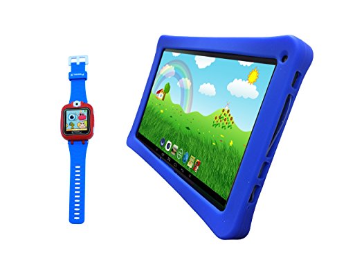 LINSAY New F10KBWB 10.1" Kids Tablet Blue Bundle with 1.5" Smart Watch Kids Cam Selfie Blue up to 32Gb