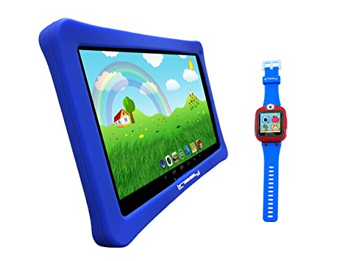 LINSAY New F10KBWB 10.1" Kids Tablet Blue Bundle with 1.5" Smart Watch Kids Cam Selfie Blue up to 32Gb