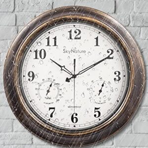 SkyNature Outdoor Clocks, 18 Inch Large Indoor Outdoor Wall Clock Waterproof with Temperature and Humidity, Silent Metal Pool Clock for Garden, Patio, Fence