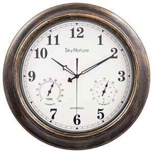 skynature outdoor clocks, 18 inch large indoor outdoor wall clock waterproof with temperature and humidity, silent metal pool clock for garden, patio, fence