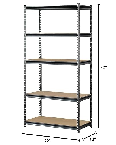 Muscle Rack UR361872PB5PAZ-SV Silver Vein Steel Storage Rack, 5 Adjustable Shelves, 4000 lb. Capacity, 72" Height x 36" Width x 18" Depth