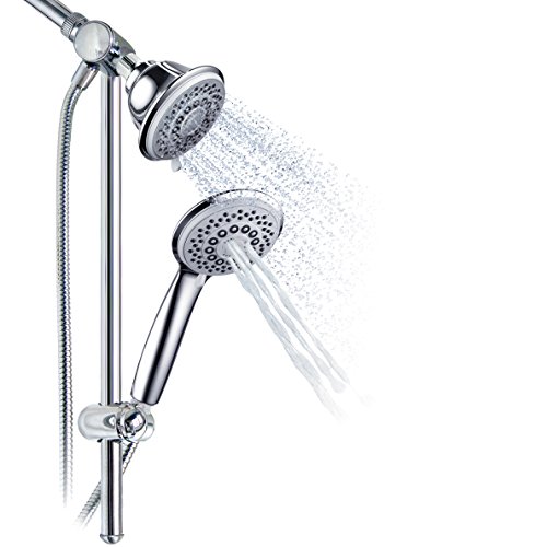 HotelSpa Instant-Mount Drill-Free Height/Angle Adjustable 30-Setting SpiralFlo 3-Way Shower Head/Handheld Showerhead Slide Bar Combo